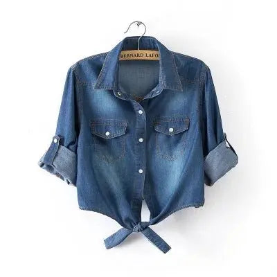 Denim Shirt Short Sleeve Womens Tops Chemise Femme Crop Tops - Blade & Thread