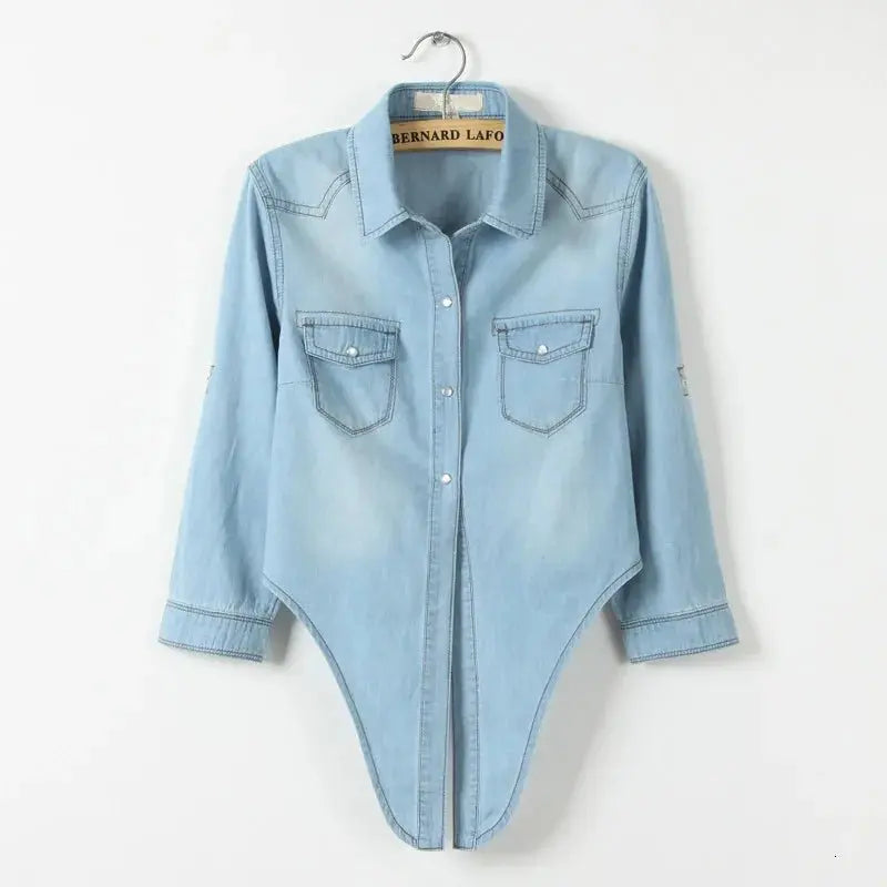 Denim Shirt Short Sleeve Womens Tops Chemise Femme Crop Tops - Blade & Thread