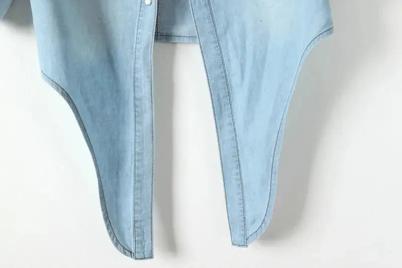 Denim Shirt Short Sleeve Womens Tops Chemise Femme Crop Tops - Blade & Thread