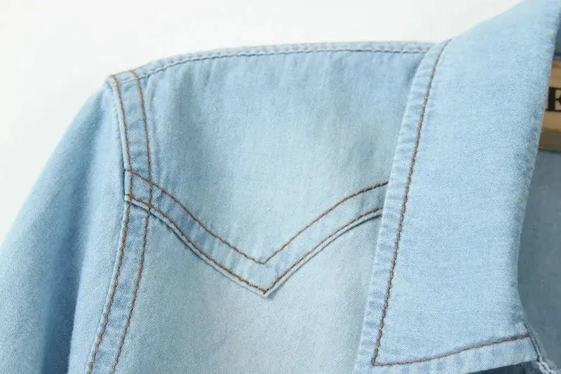 Denim Shirt Short Sleeve Womens Tops Chemise Femme Crop Tops - Blade & Thread