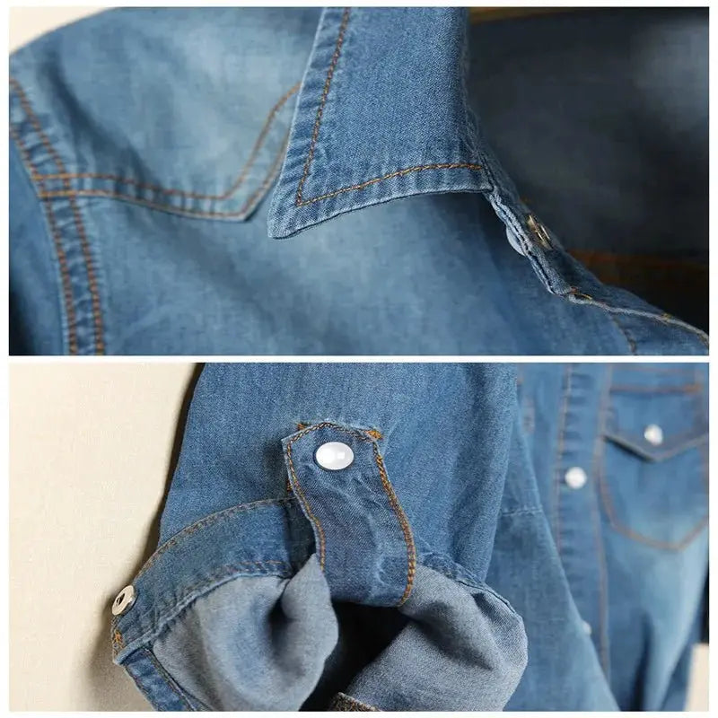 Denim Shirt Short Sleeve Womens Tops Chemise Femme Crop Tops - Blade & Thread