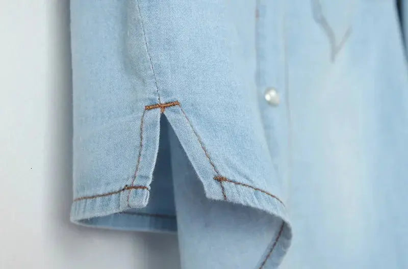 Denim Shirt Short Sleeve Womens Tops Chemise Femme Crop Tops - Blade & Thread