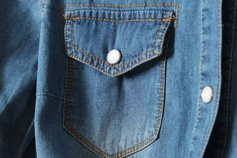 Denim Shirt Short Sleeve Womens Tops Chemise Femme Crop Tops - Blade & Thread