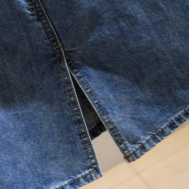 Denim Skirts with Belt Casual Loose High Waist Mid Length Skirts - Blade & Thread