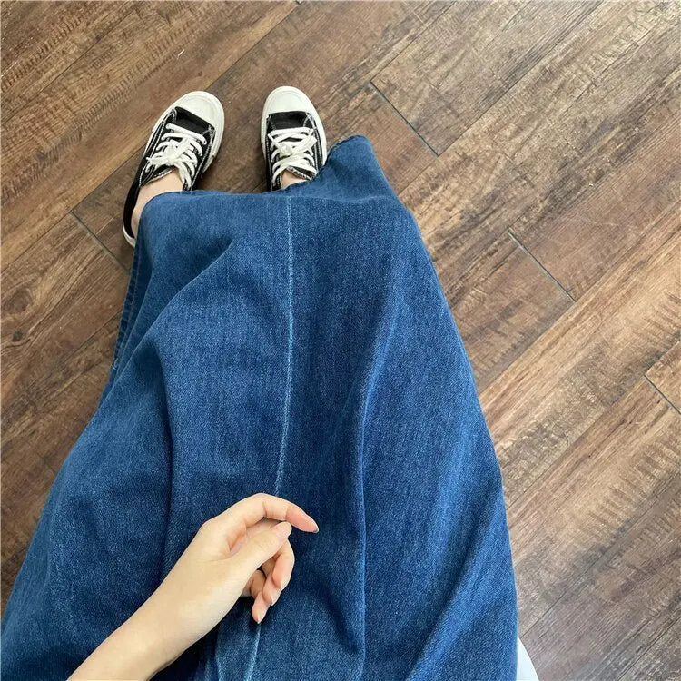 Denim Skirts Women Casual High Waist Lady Loose Vintage Dark Blue Skirts - Blade & Thread