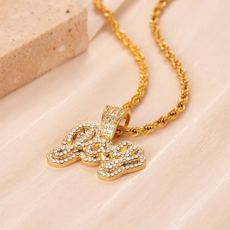 Diamond Name Nameplate Necklace Bling Crystal Personalized Necklace - Blade & Thread