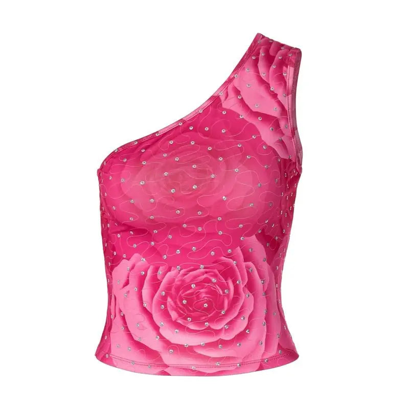 Diamond Print One Shoulder Sleeveless Crop Top Sexy Skinny Streetwear - Blade & Thread