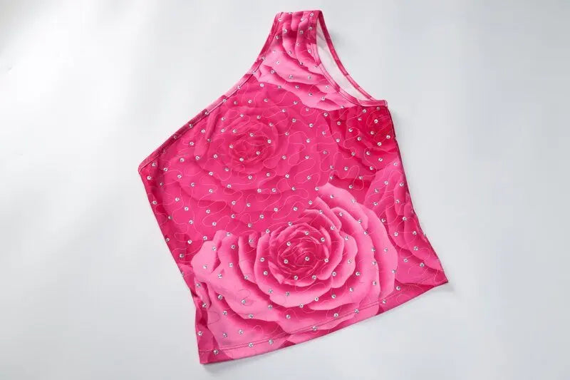 Diamond Print One Shoulder Sleeveless Crop Top Sexy Skinny Streetwear - Blade & Thread