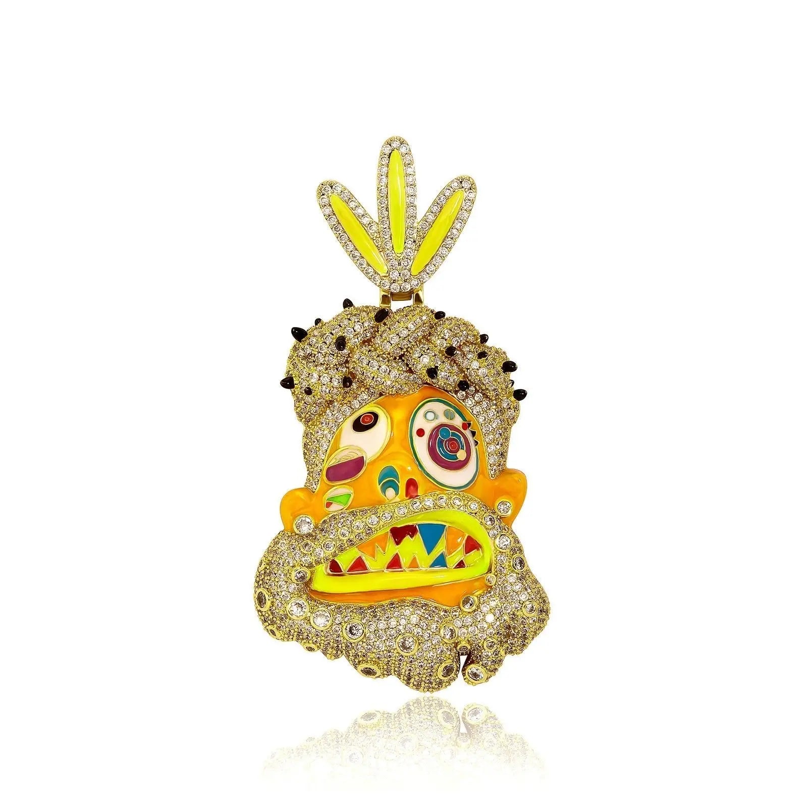 Diamond-studded colorful dripping oil cartoon head hip-hop pendant necklace wholesale - Blade & Thread
