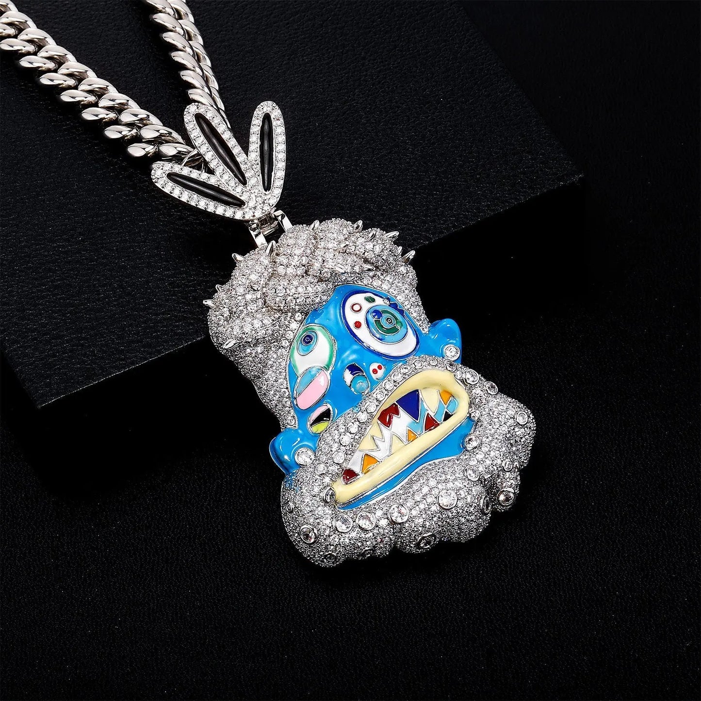 Diamond-studded colorful dripping oil cartoon head hip-hop pendant necklace wholesale - Blade & Thread