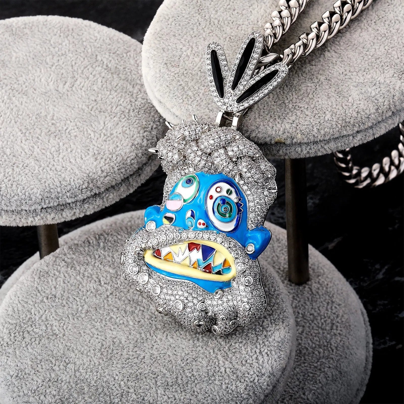 Diamond-studded colorful dripping oil cartoon head hip-hop pendant necklace wholesale - Blade & Thread