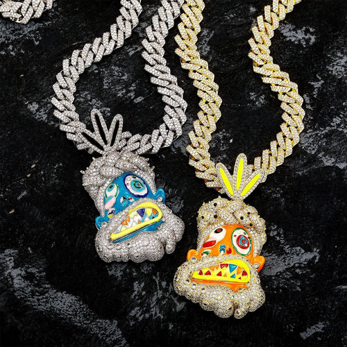 Diamond-studded colorful dripping oil cartoon head hip-hop pendant necklace wholesale nowadaysfashion