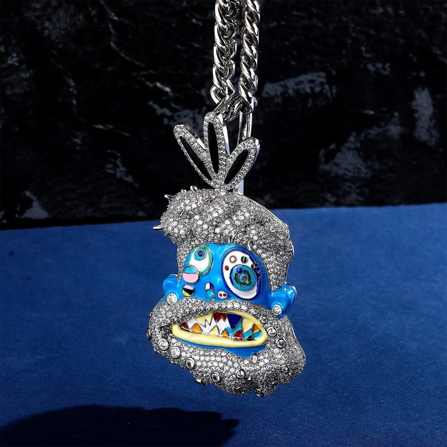 Diamond-studded colorful dripping oil cartoon head hip-hop pendant necklace wholesale - Blade & Thread