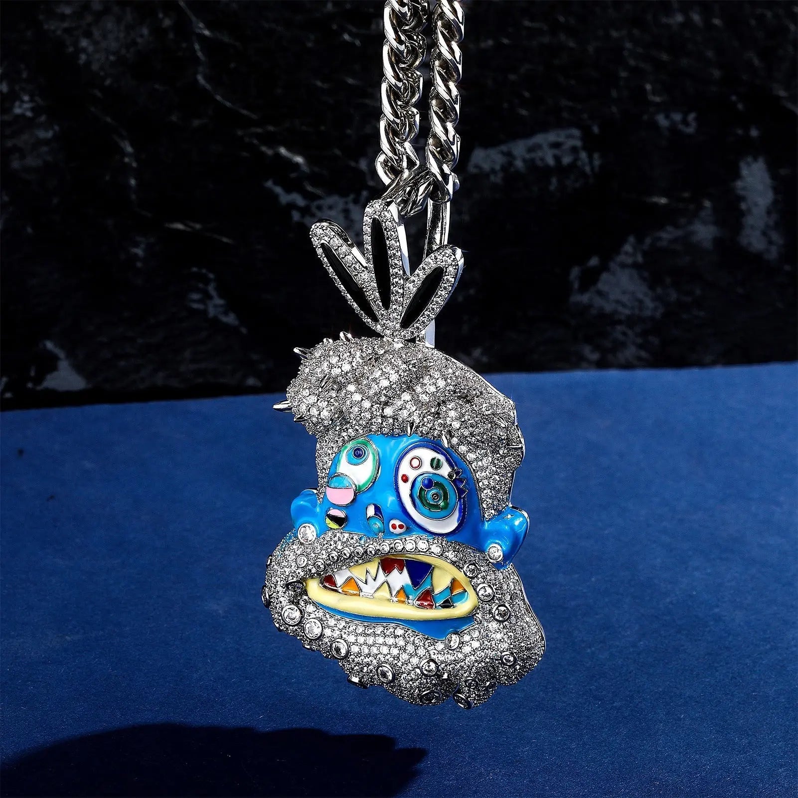 Diamond-studded colorful dripping oil cartoon head hip-hop pendant necklace wholesale - Blade & Thread