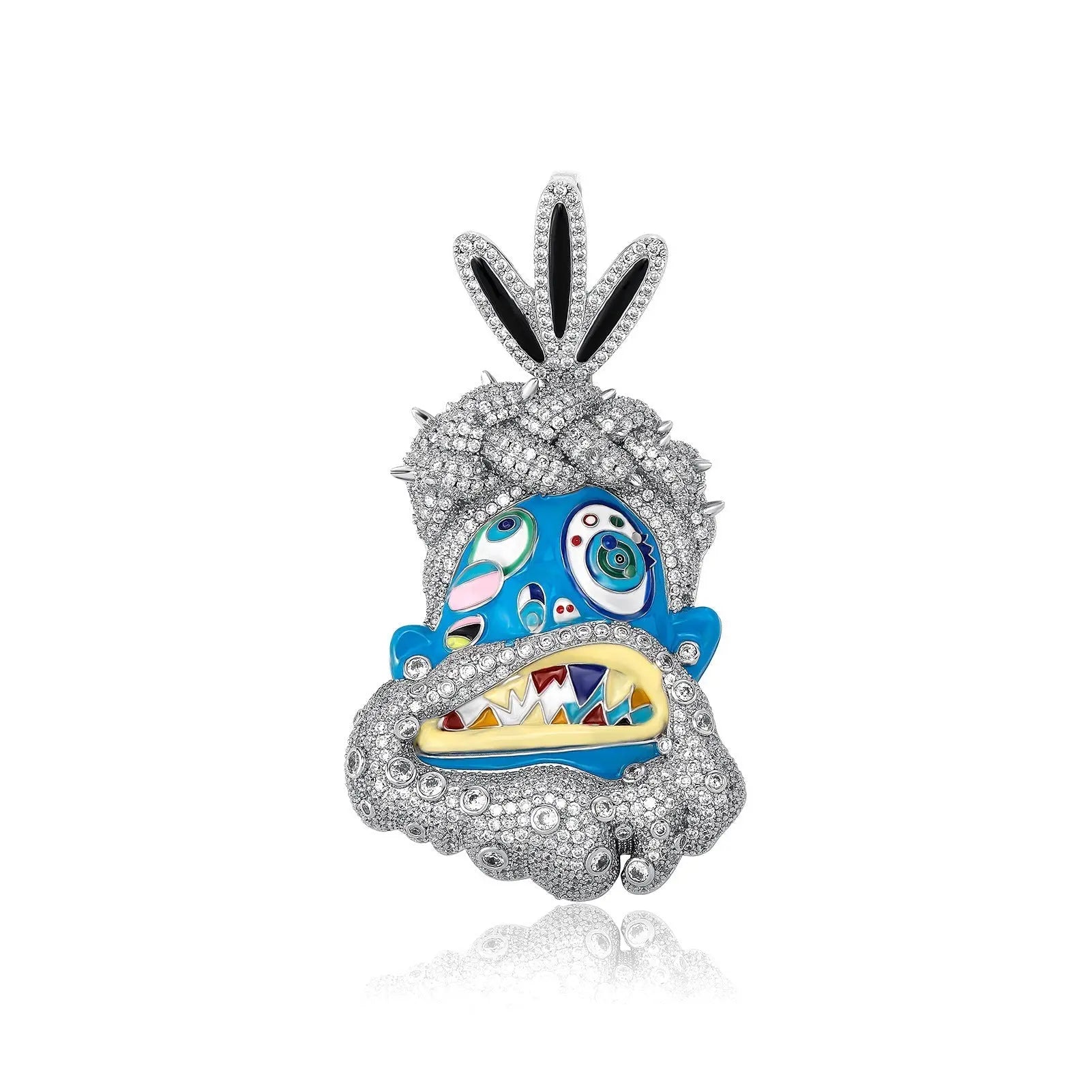 Diamond-studded colorful dripping oil cartoon head hip-hop pendant necklace wholesale - Blade & Thread