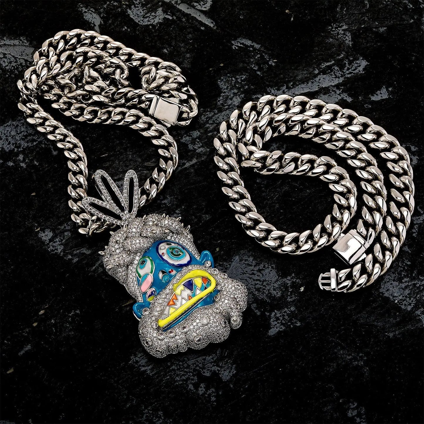 Diamond-studded colorful dripping oil cartoon head hip-hop pendant necklace wholesale - Blade & Thread