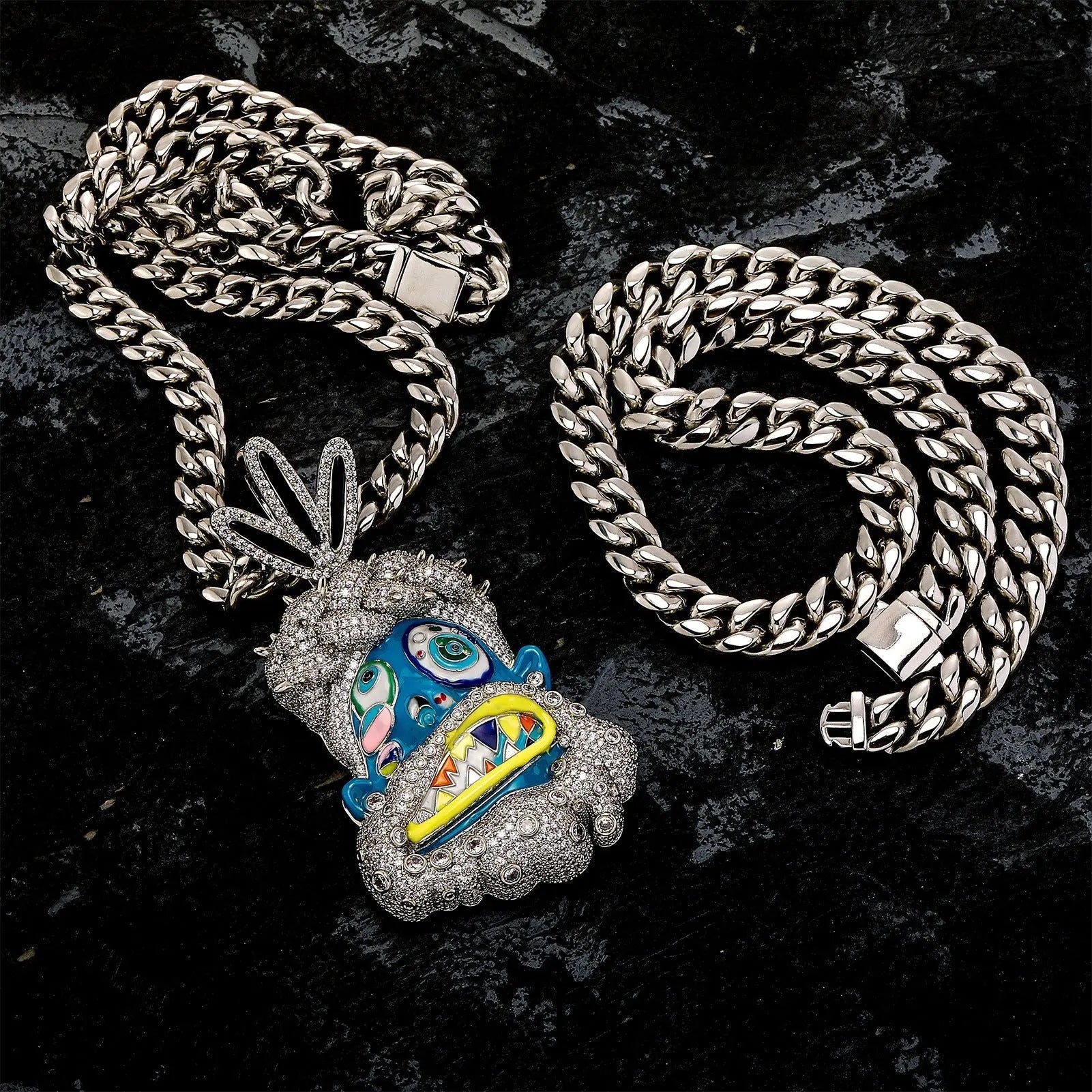 Diamond-studded colorful dripping oil cartoon head hip-hop pendant necklace wholesale - Blade & Thread