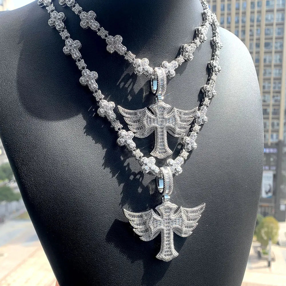 Diamond-Studded Hip Hop Zircon Cross Tennis Chain - Blade & Thread