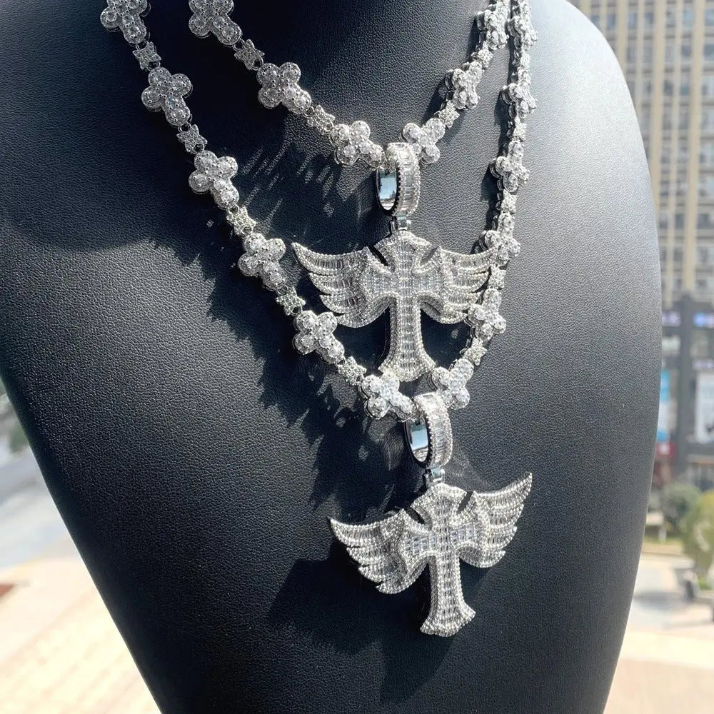 Diamond-Studded Hip Hop Zircon Cross Tennis Chain - Blade & Thread