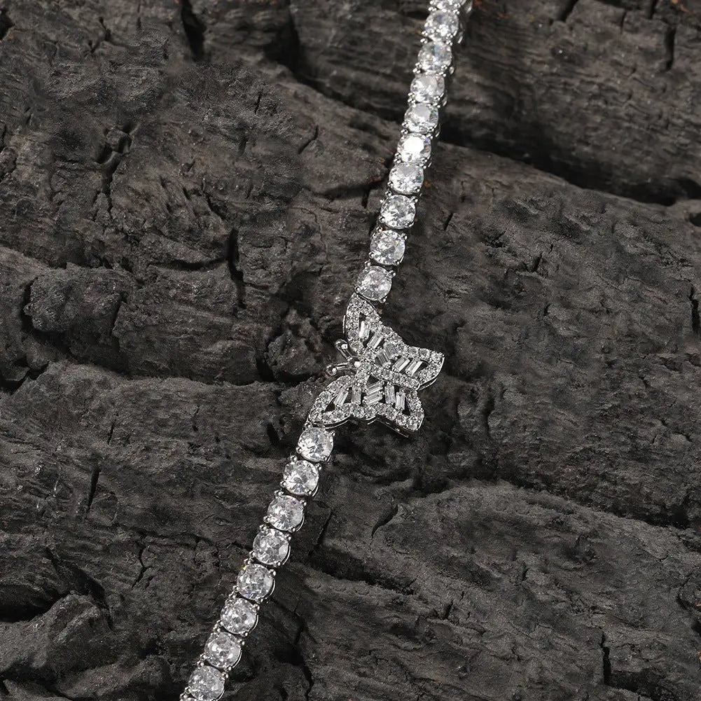 diamond tennis necklace butterfly chain - Blade & Thread
