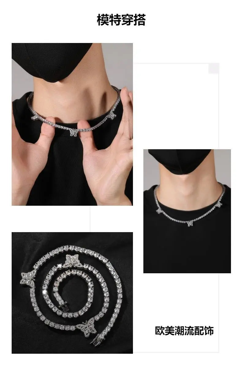 diamond tennis necklace butterfly chain - Blade & Thread