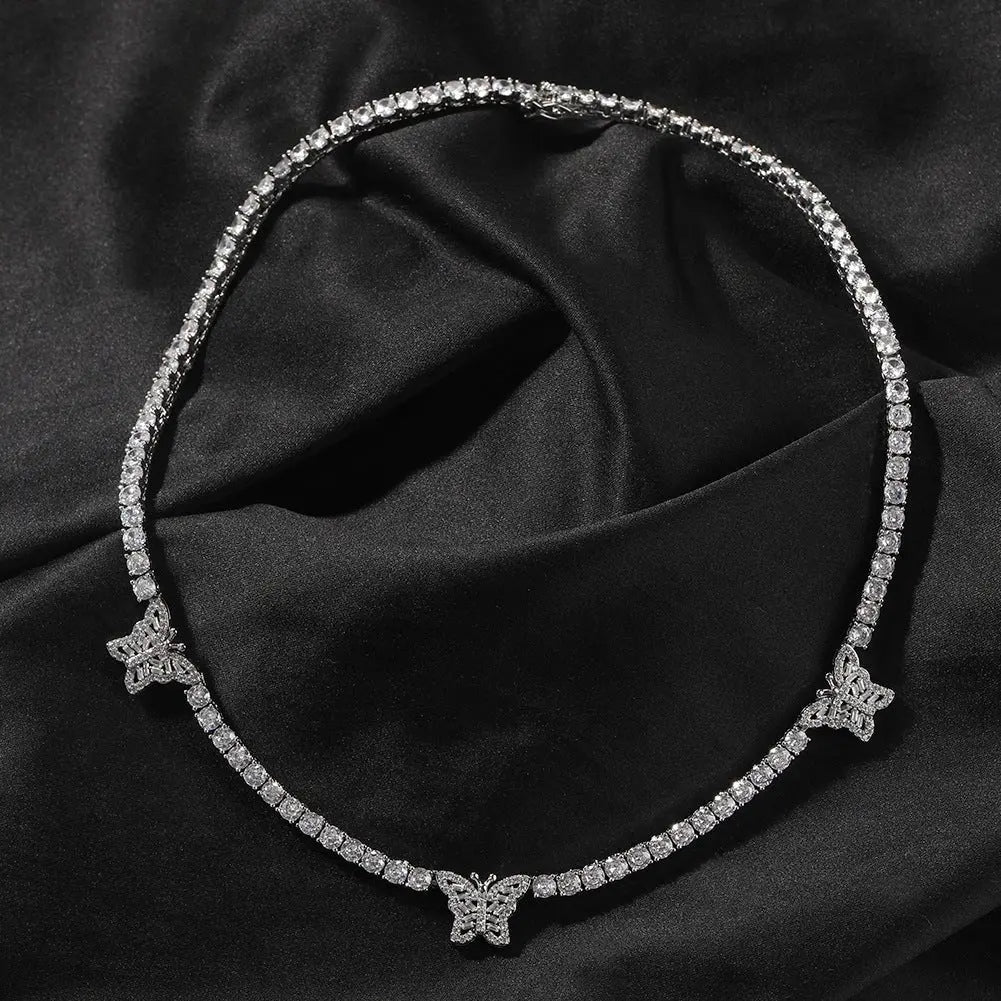 diamond tennis necklace butterfly chain - Blade & Thread