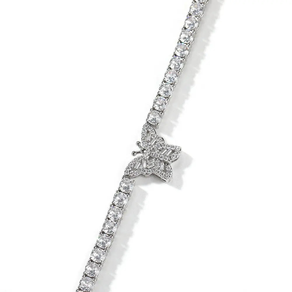diamond tennis necklace butterfly chain - Blade & Thread