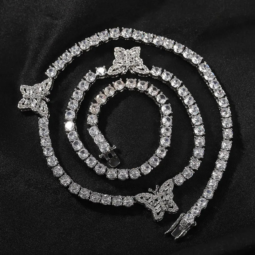 diamond tennis necklace butterfly chain - Blade & Thread