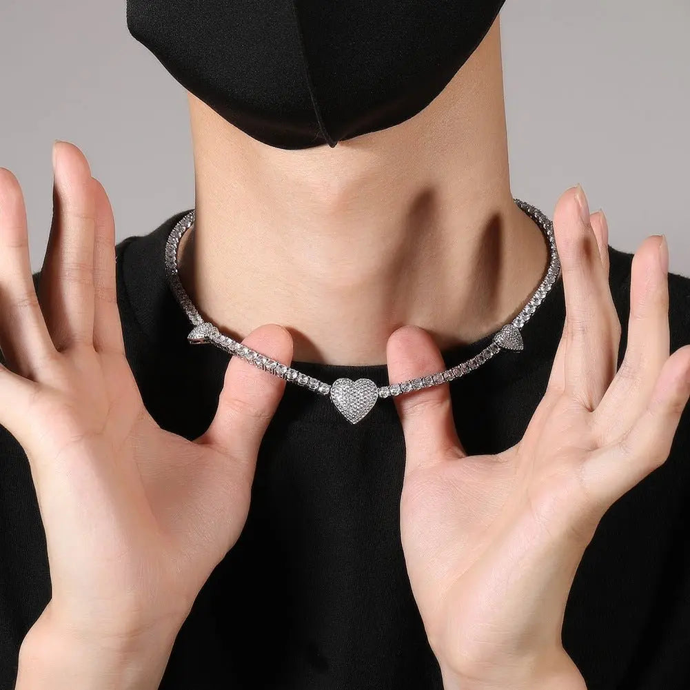 diamond tennis necklace Love heart chain - Blade & Thread