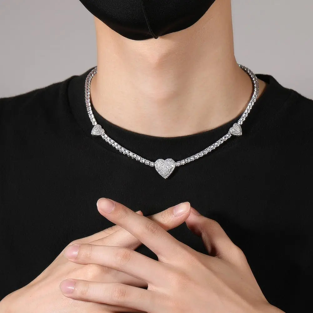 diamond tennis necklace Love heart chain - Blade & Thread