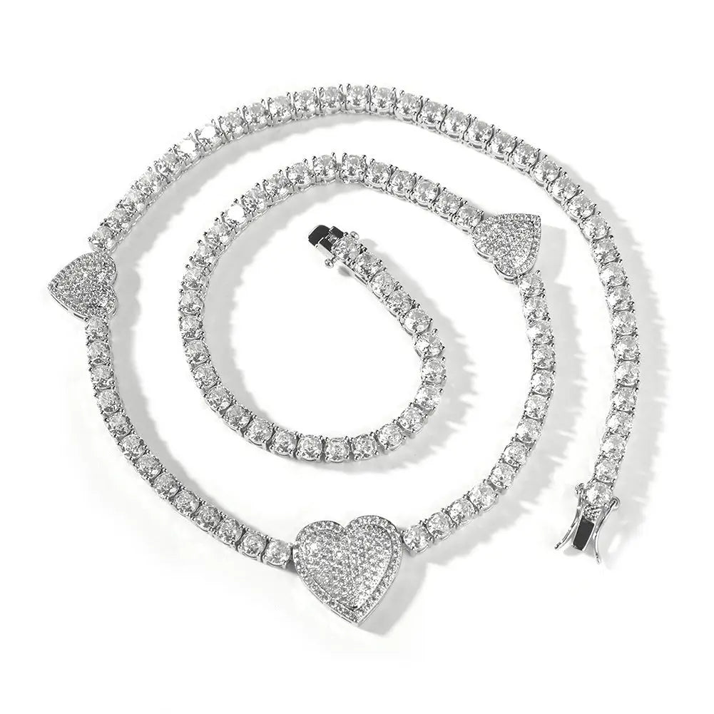 diamond tennis necklace Love heart chain - Blade & Thread