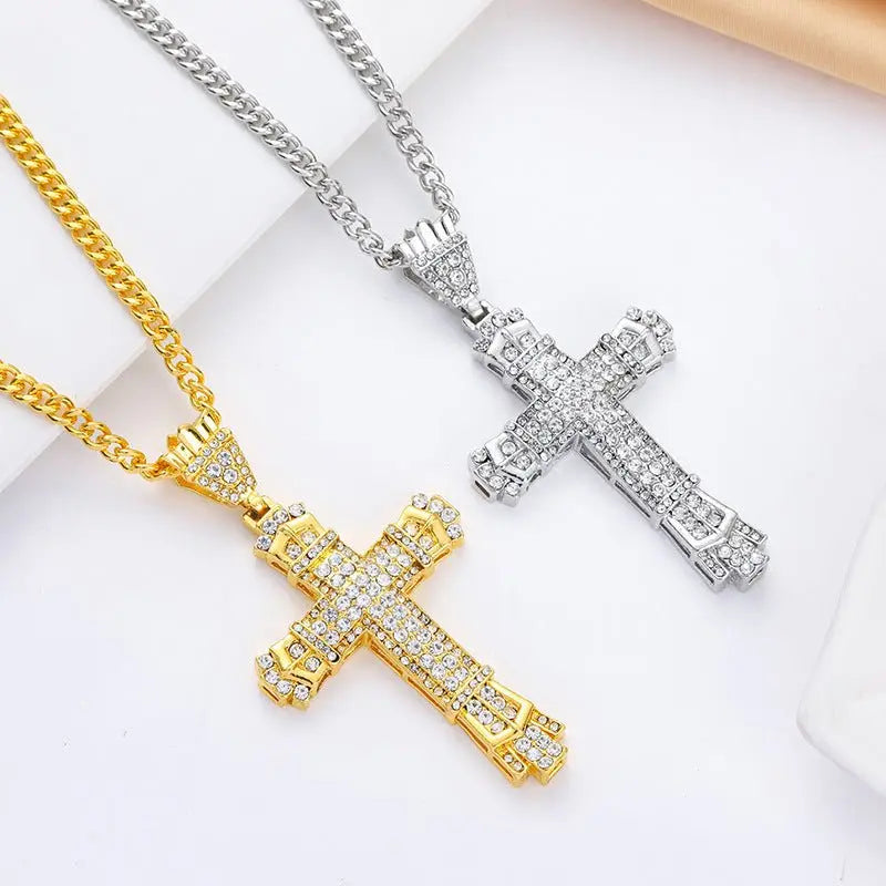 Diamond Vintage Cross Pendant Hip Hop Necklace - Blade & Thread