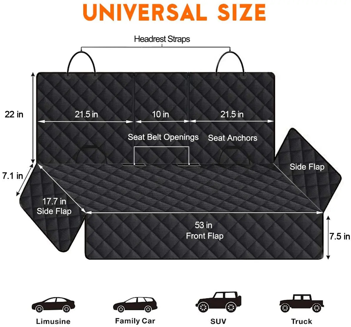 Dog Car Seat Cover, Back Seat Cover for Dogs Pet Car Seat Protector Waterproof Bench Car Seat Cover, Non-Slip Rear Seat Cover Fits Middle Armrest for Most Cars Suvs Trucks - Black - Blade & Thread