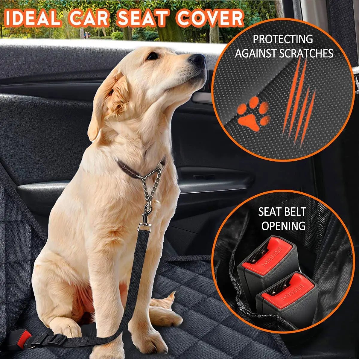 Dog Car Seat Cover, Back Seat Cover for Dogs Pet Car Seat Protector Waterproof Bench Car Seat Cover, Non-Slip Rear Seat Cover Fits Middle Armrest for Most Cars Suvs Trucks - Black - Blade & Thread