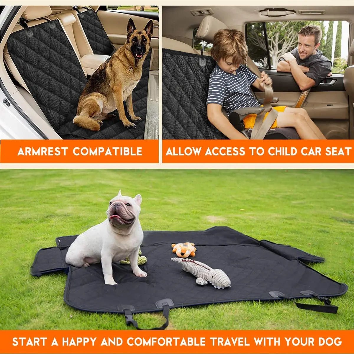 Dog Car Seat Cover, Back Seat Cover for Dogs Pet Car Seat Protector Waterproof Bench Car Seat Cover, Non-Slip Rear Seat Cover Fits Middle Armrest for Most Cars Suvs Trucks - Black - Blade & Thread