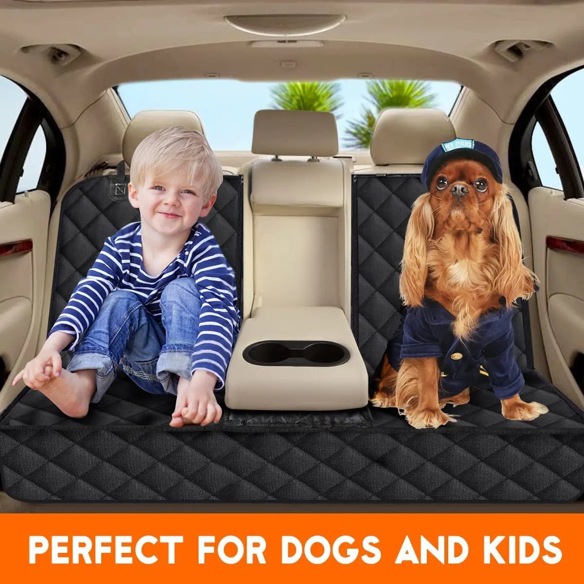 Dog Car Seat Cover, Back Seat Cover for Dogs Pet Car Seat Protector Waterproof Bench Car Seat Cover, Non-Slip Rear Seat Cover Fits Middle Armrest for Most Cars Suvs Trucks - Black - Blade & Thread