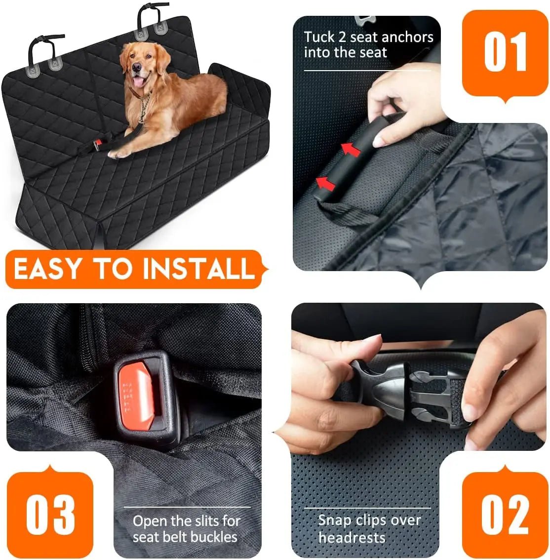 Dog Car Seat Cover, Back Seat Cover for Dogs Pet Car Seat Protector Waterproof Bench Car Seat Cover, Non-Slip Rear Seat Cover Fits Middle Armrest for Most Cars Suvs Trucks - Black - Blade & Thread