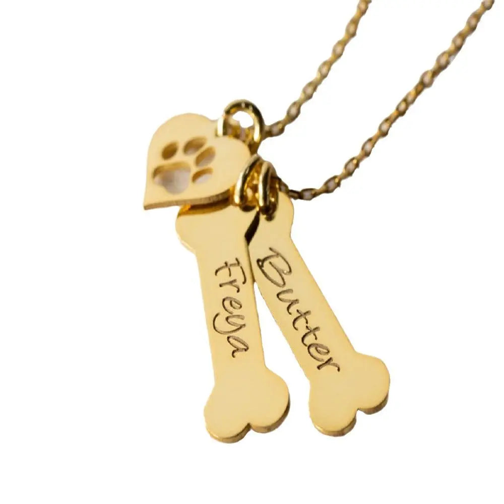dog name necklace Personalized Bone Paw pendant - Blade & Thread