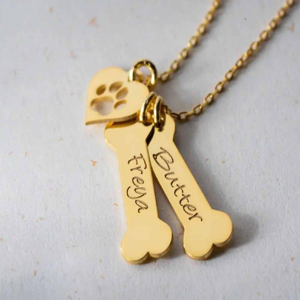 dog name necklace Personalized Bone Paw pendant - Blade & Thread