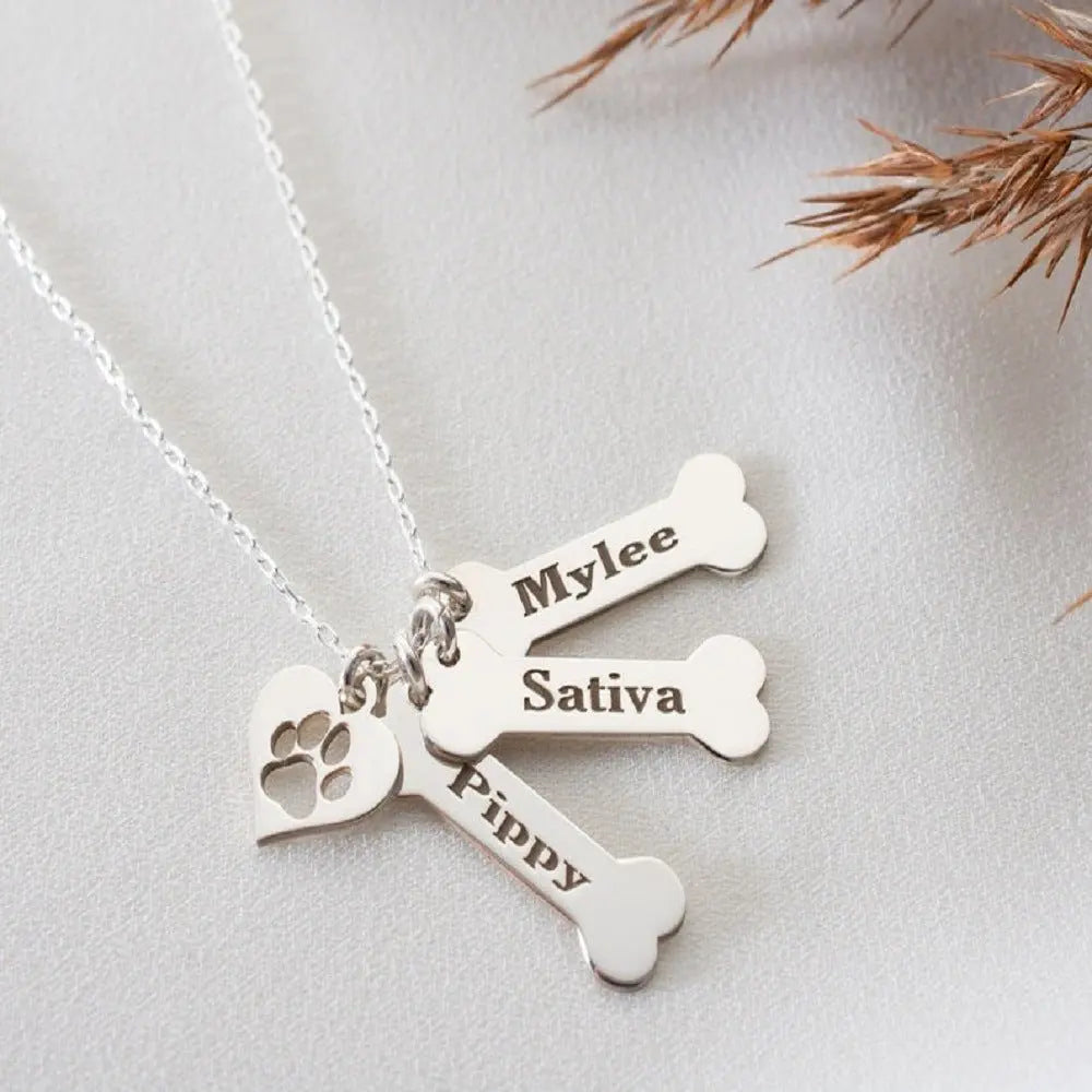 dog name necklace Personalized Bone Paw pendant - Blade & Thread