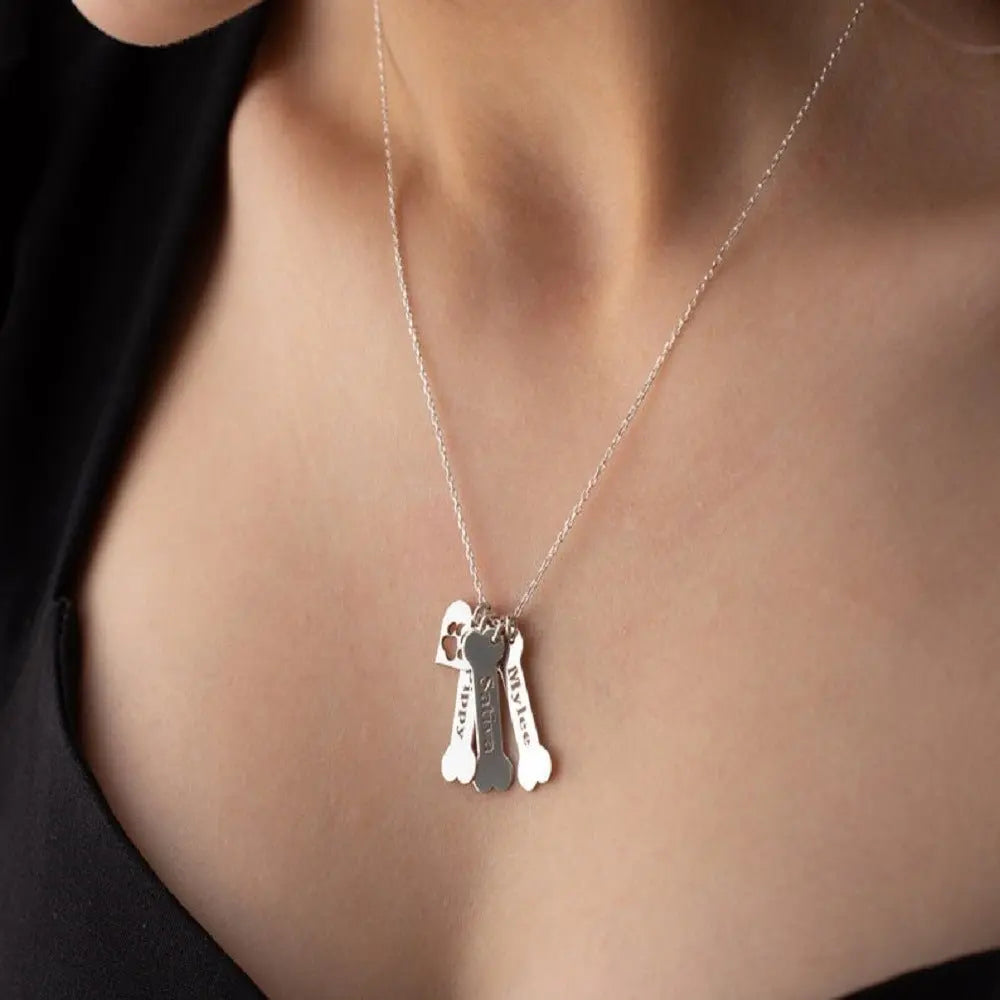 dog name necklace Personalized Bone Paw pendant - Blade & Thread