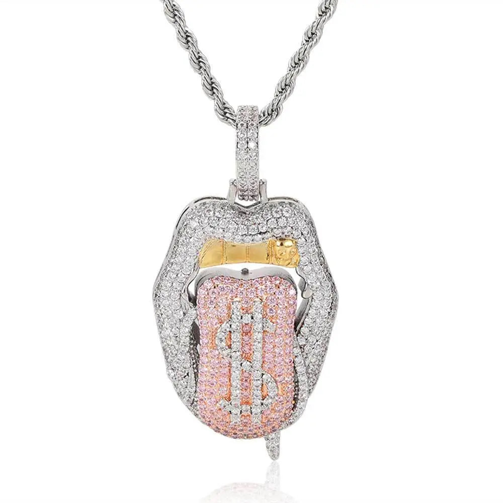 Dollar Mouth Tongue Hip Hop Jewelry Micro-inlaid Zircon Pendant wholesale - Blade & Thread