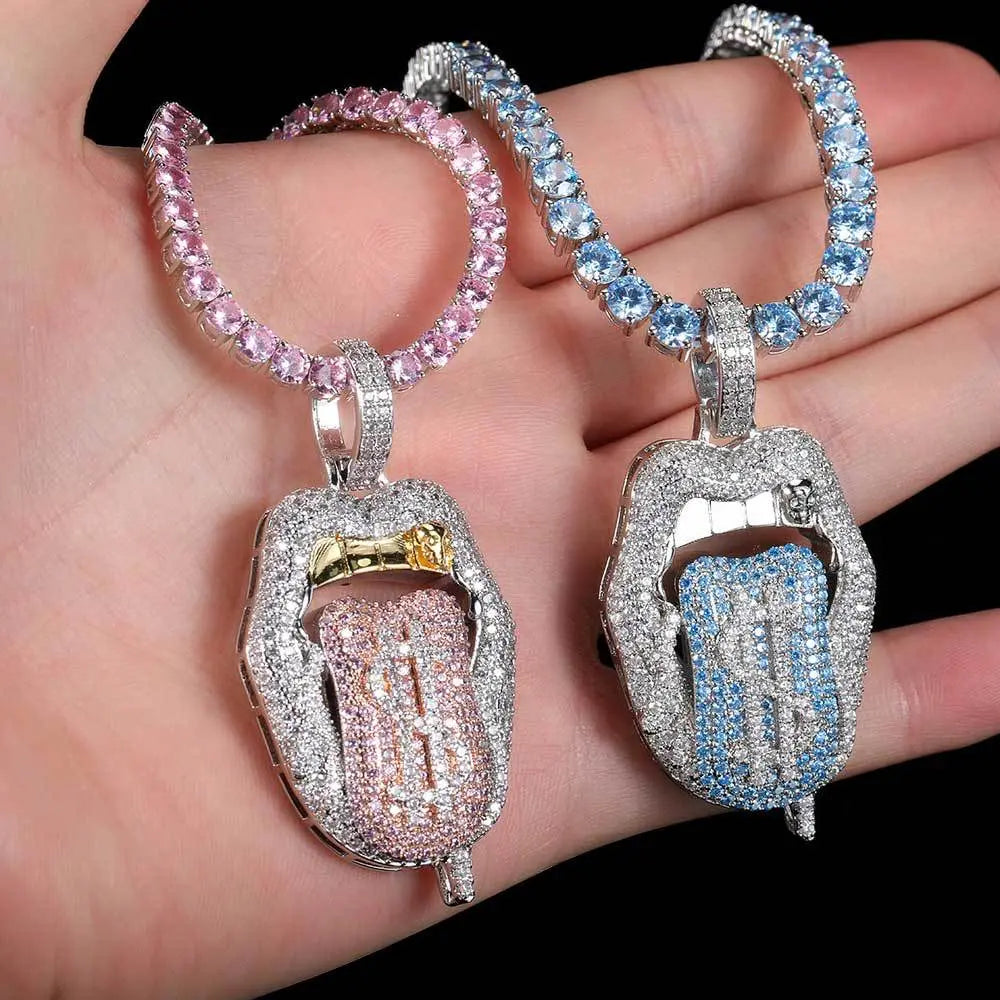 Dollar Mouth Tongue Hip Hop Jewelry Micro-inlaid Zircon Pendant wholesale - Blade & Thread