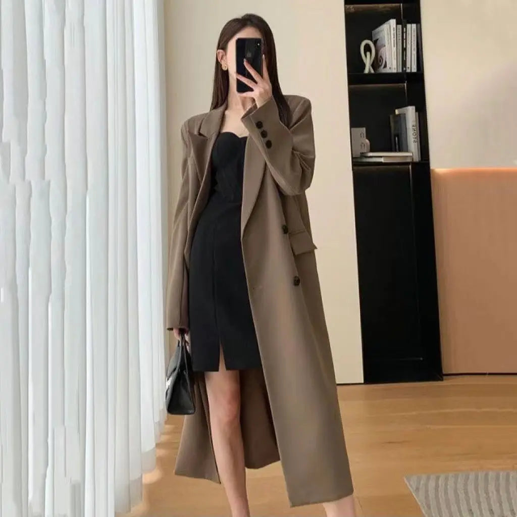 Double-breasted suit collar long coat - Blade & Thread