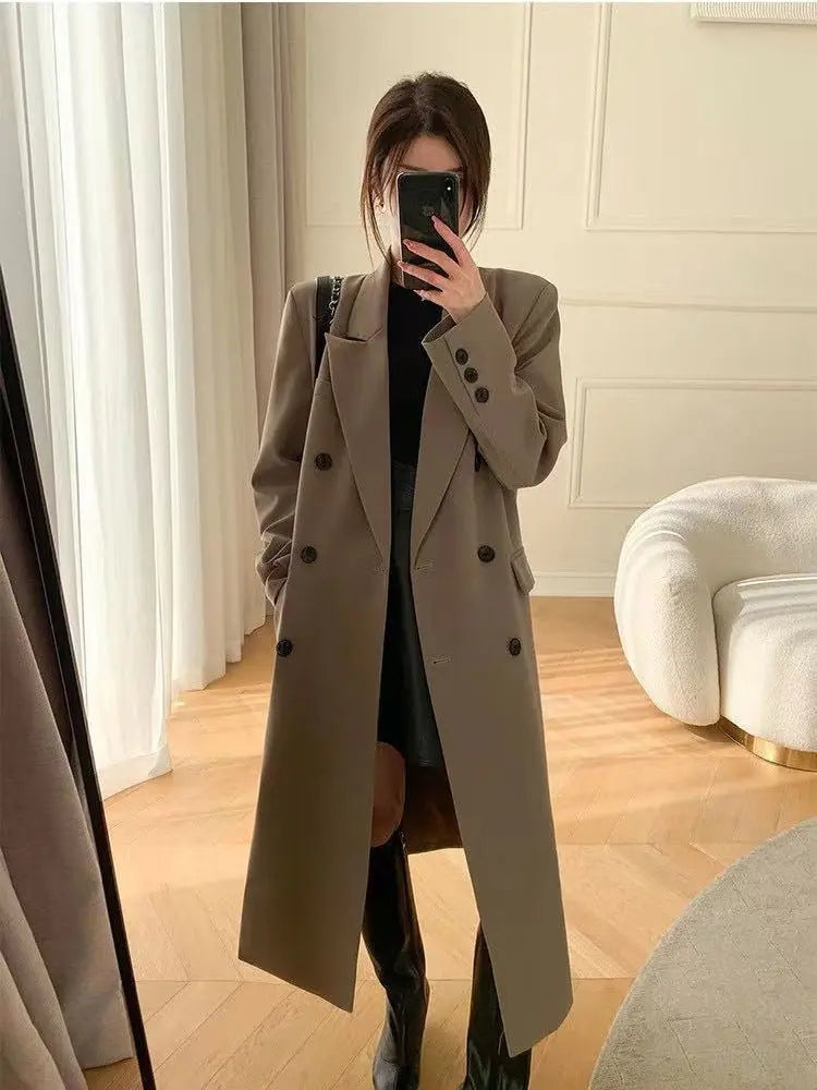 Double-breasted suit collar long coat - Blade & Thread