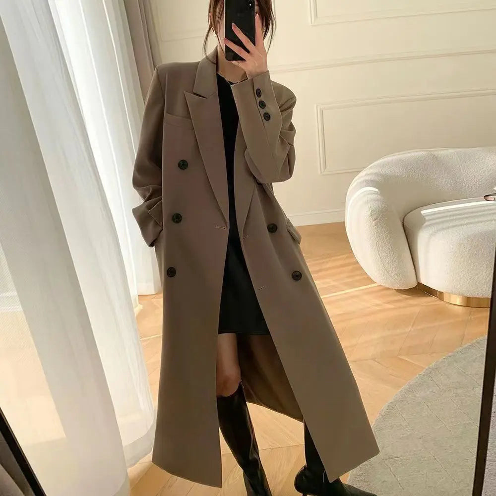 Double-breasted suit collar long coat - Blade & Thread