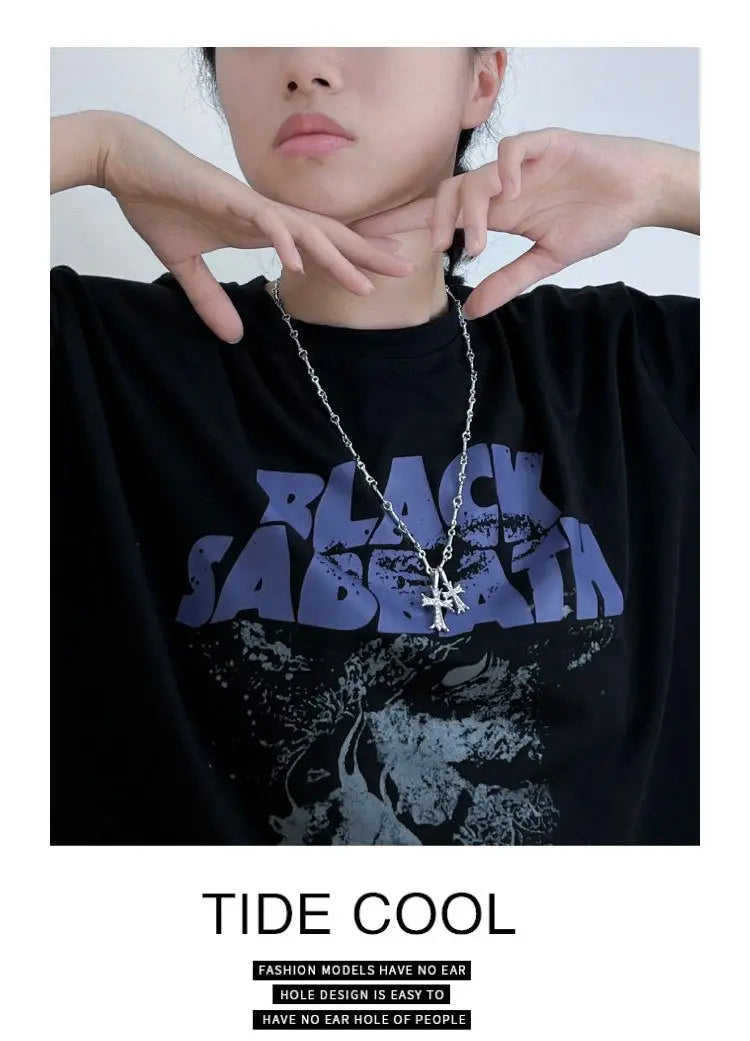 Double Cross Diamond Necklace Hip Hop Pendant - Blade & Thread