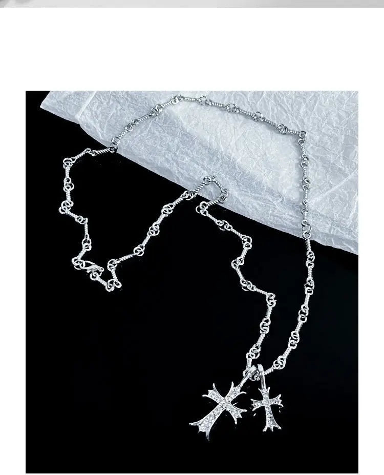 Double Cross Diamond Necklace Hip Hop Pendant - Blade & Thread