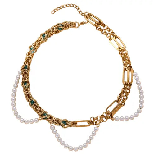 Double-layer pearl gold necklace - Blade & Thread