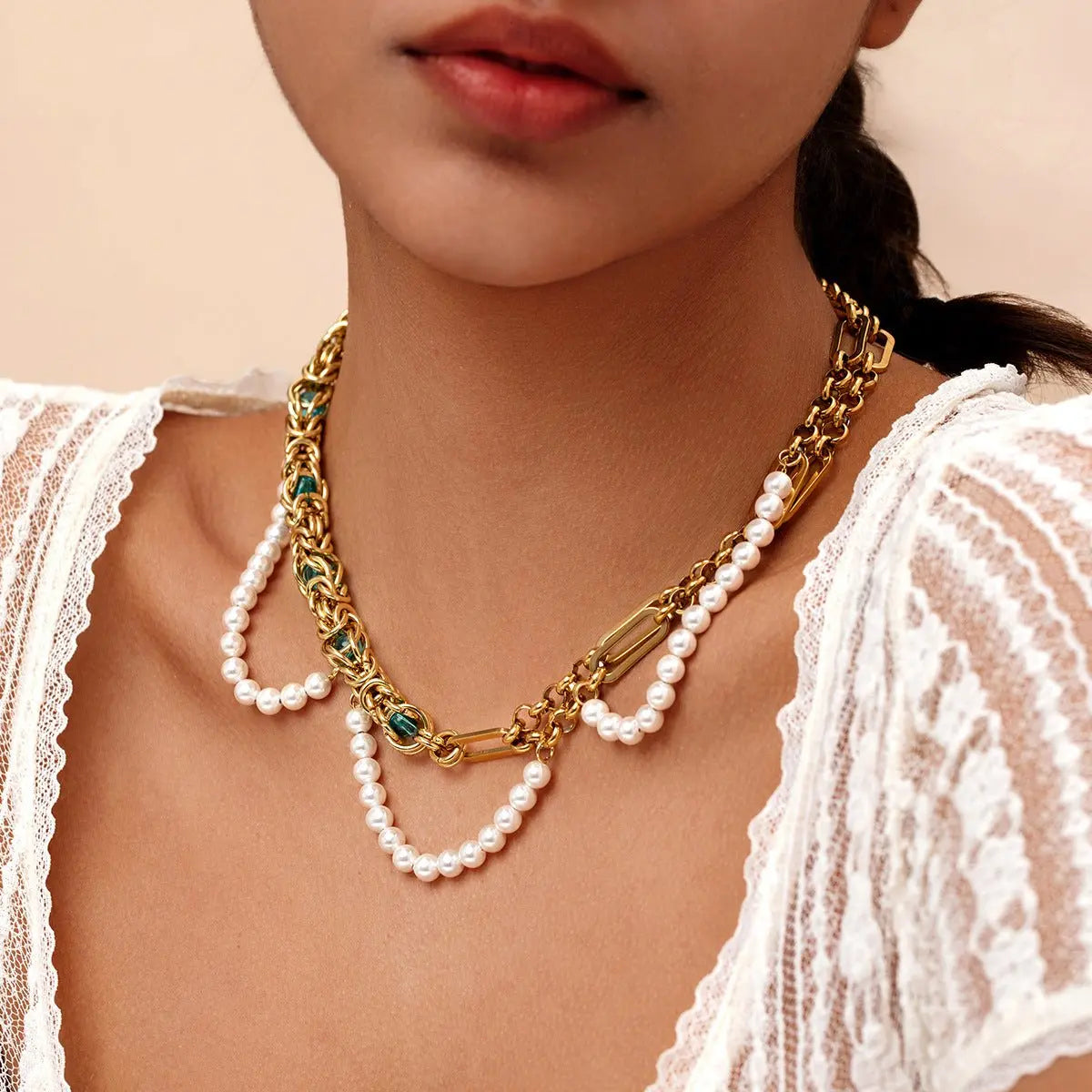 Double-layer pearl gold necklace - Blade & Thread